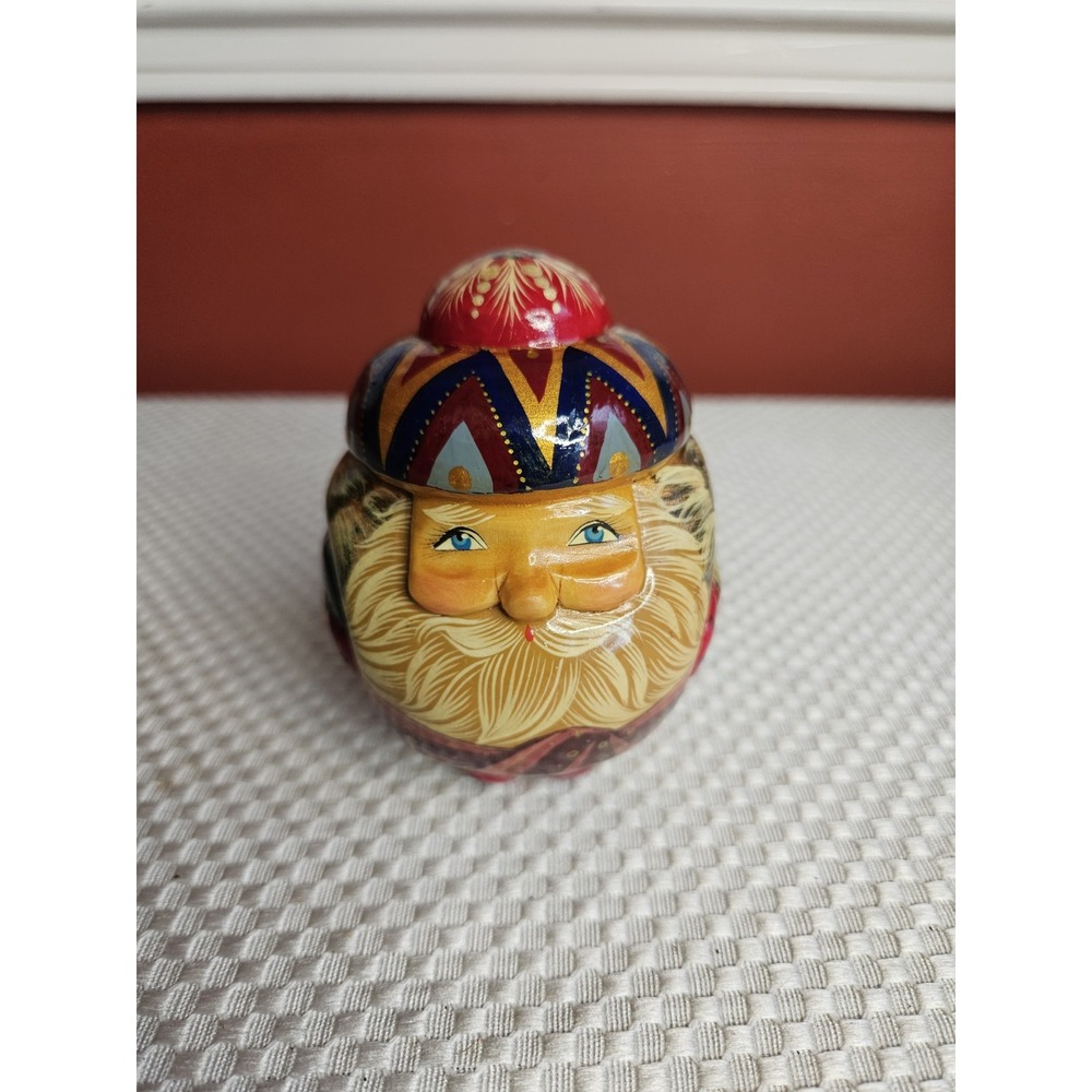Vintage Russian Hand Carved Wooden Santa Claus Figurine - Hand Painted...
